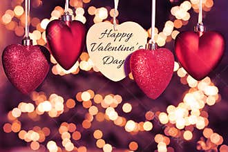 Happy Valentines Day greeting card. Beautiful red hearts