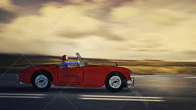 Woman driving cartoon car