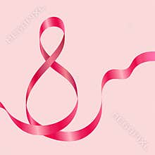 8 march greeting card with pink ribbon creating numeral eight