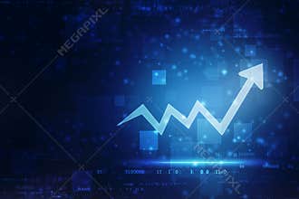 Futuristic raise arrow chart digital transformation abstract technology background, stock market and investment economy background