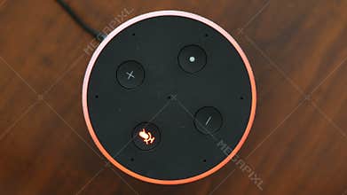 Smart speaker top view artificial intelligence assistant switch on off microphone red ring