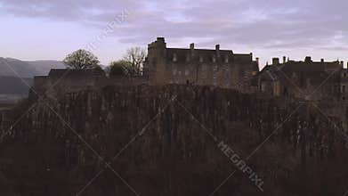 Aerial view of Stirling Castle on top of the rocky hill in central Scotland