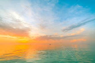 Inspirational calm sea with sunset sky. Meditation ocean and sky background. Colorful horizon over the water