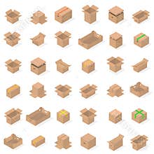 Set of cardboard boxes in 3d, vector illustration