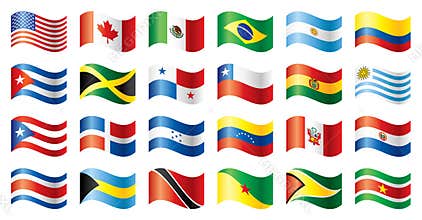Wavy flags set - America