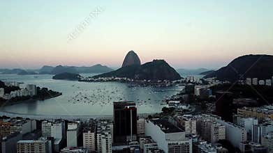 Aerial view of Rio de Janeiro, Brazil. Sugar loaf mountain and Botafogo beach. Christ the redeemer