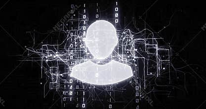 Male social profile in virtual cyberspace network with binary code