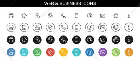 Set of Business Card icons. Name, phone, mobile, location, place, mail, fax, web. Contact us, information, communication. Vector