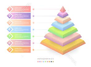 Vector isometric infographic design UI template colorful gradient 7 number labels and icons
