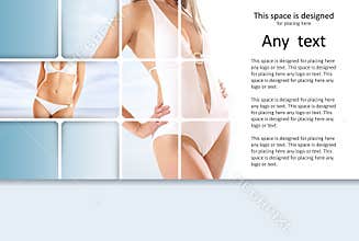 A collage of images with a body of a young female
