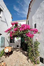 Narrow, cobbled streets and houses of Spanish Pueblo