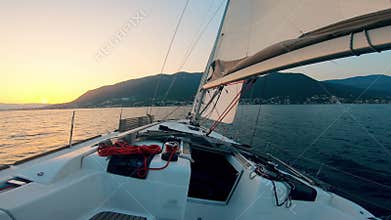 First-person view from a boat sailing through waters