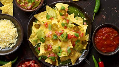 Tasty mexican nachos chips served on ceramic plate