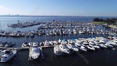 Aerial drone video view of Yacht Boat Marina set on Swan River in western Australia