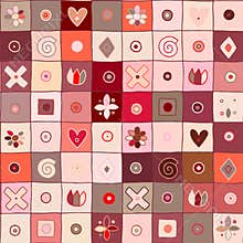 Seamless vector pattern, cute decorative geometrical hand drawn with childlike elements, dots, square, circle, cross, rectangle,