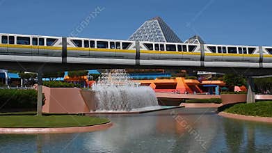 Monorail passing in Journey into Imagination area in Epcot at Walt Disney World Resort area ,