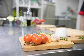 Restaurant kitchen. Chef prepared food for the cooking