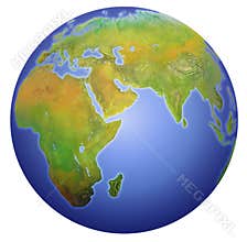Earth showing Europe, Asia, and Africa.
