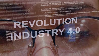 Revolution Industry 4.0 text on background of female developer