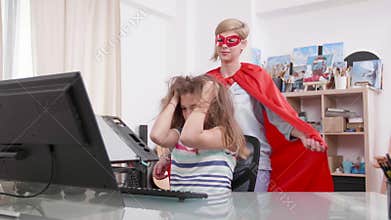 Young teenage girl gets stressed and her super mother comes to help