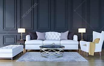 Modern classic luxury living room interior background with copy space on wall, 3D Rendering