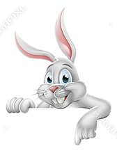 Peeking Easter Bunny Rabbit Pointing Cartoon Sign