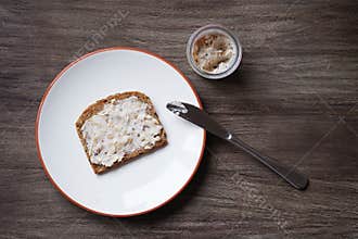 Bread and dripping or crackling fat or lard with greaves called Schmalzbrot in Germany