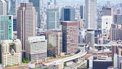 Aerial view of Umeda District, Osaka, Japan
