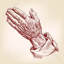 Praying Hands , symbol of Christianity hand drawn vector illustration realistic sketch