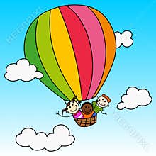 Kids in hot air balloon.