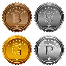 Bronze Silver Gold Platinum Award Coins