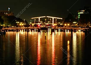 Magere bridge in Amsterdam at night