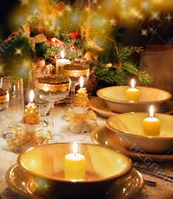 Christmas dinner table with christmas mood