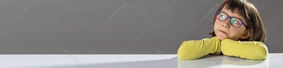 Banner of kid critical thinking with serious little gifted thoughts