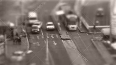 Tiltâ€“shift cars in traffic, seen from above