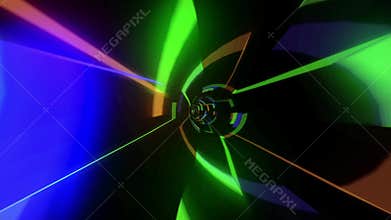 Traveling Fast Inside In A Futuristic Tunnel Full With Colorful Lights