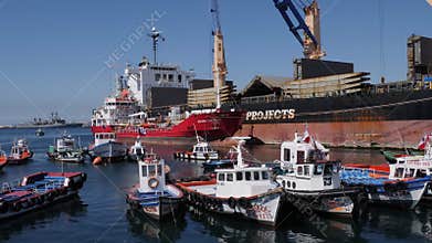 Valparaiso port freight and fishing ships