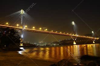 Ting Kau Bridge in Hong Kong - across the golden color sea