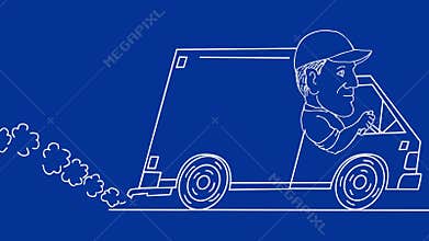 Delivery Man Driving Van Drawing 2D Animation