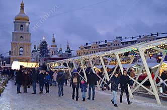KIEV, UKRAINE - December 23, 2017: Decorated for Christmas and New Year Sophia Square in Kiev