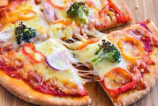 Oven fresh vegetarian Pizza slices