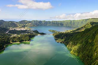 Amazing panoramic view of Sete Cidades lake in Azores island