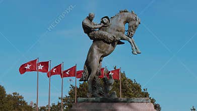 Monument and Flags of Oklahoma at State Capitol in Oklahoma City