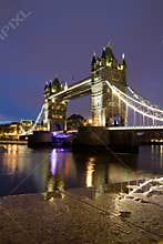 Tower bridge in London during dusk in December