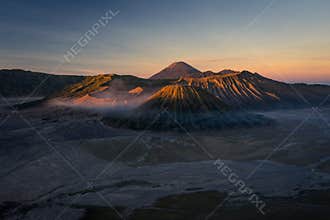 Bromo active volcano mountain landscape at sunrise, East Java, I