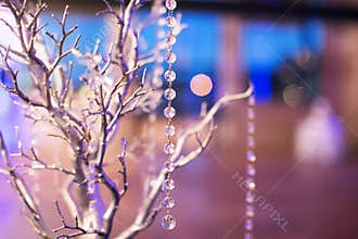 Wedding Table Arrangement - Silver Tree with Glass String Beads