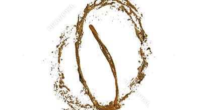 Flow of gold liquid spins into a whirlpool or a tornado. The flow of metal liquid rotates and forms a tornado in slow