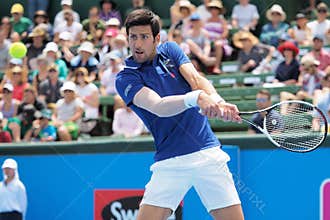 Tennis player Novak Djokovic preparing for the Australian Open at the Kooyong Classic Exhibition tournamen