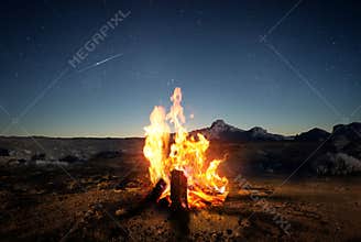 Summer Camp Fire at Dusk