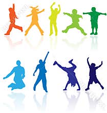 Children dancing kids silhouette child boy girl jumping kid active silhouettes playing running youth fun happy people group joy up